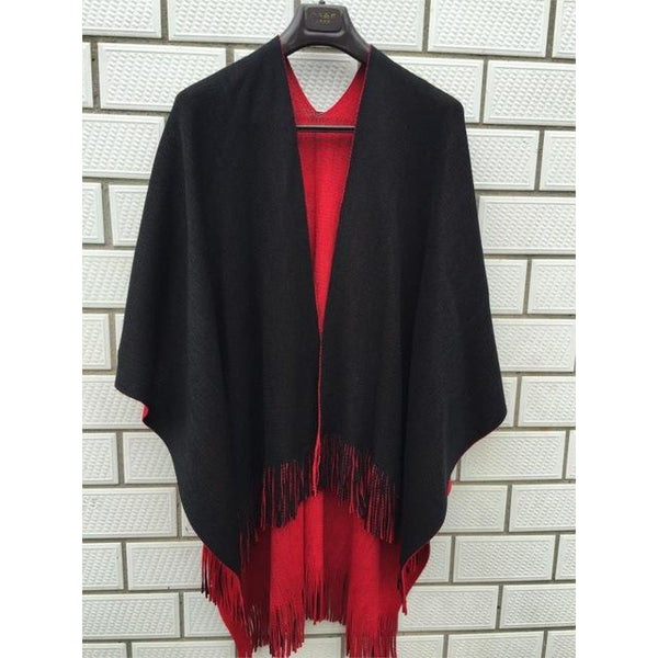 Oversized Reversible Women Winter Boho Knitted Cashmere Poncho Capes-Bohemian Brunch