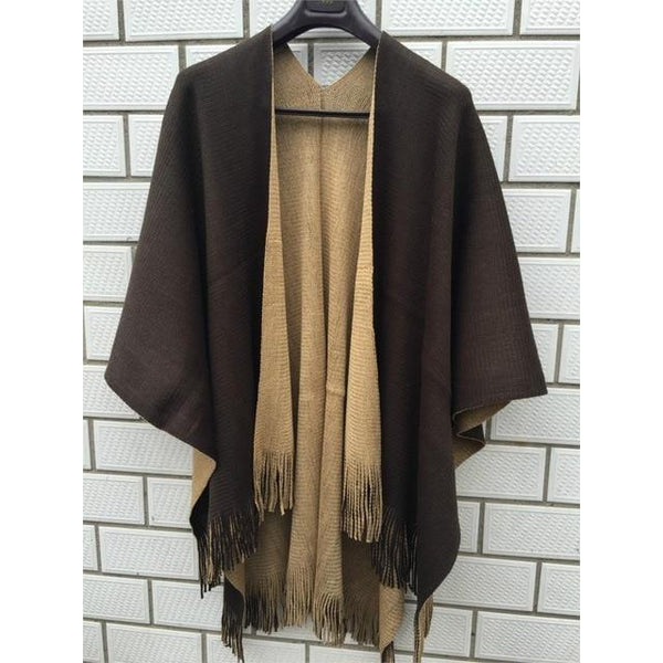 Oversized Reversible Women Winter Boho Knitted Cashmere Poncho Capes-Bohemian Brunch