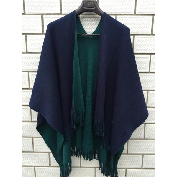 Oversized Reversible Women Winter Boho Knitted Cashmere Poncho Capes-Bohemian Brunch