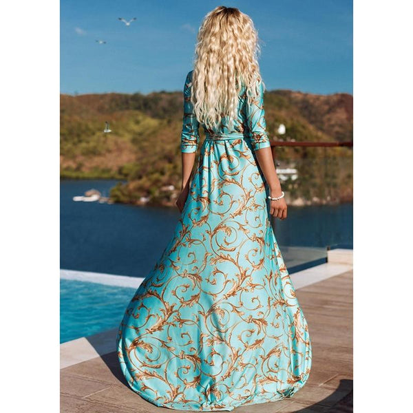 Retro Print Maxi Dress Bohemian Style-Bohemian Brunch