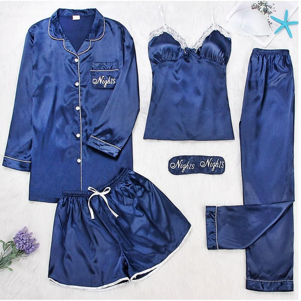 Satin Sleepwear 5 Pieces Pyjamas Sets-Bohemian Brunch