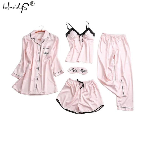 Satin Sleepwear 5 Pieces Pyjamas Sets-Bohemian Brunch