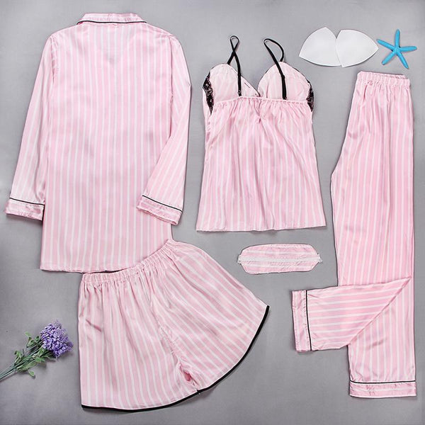 Satin Sleepwear 5 Pieces Pyjamas Sets-Bohemian Brunch