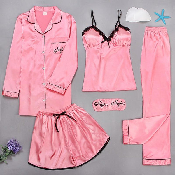 Satin Sleepwear 5 Pieces Pyjamas Sets-Bohemian Brunch