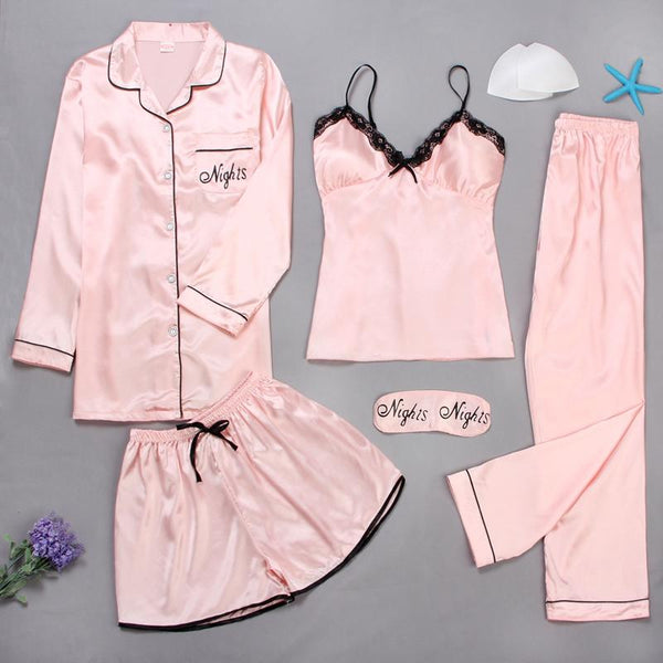 Satin Sleepwear 5 Pieces Pyjamas Sets-Bohemian Brunch