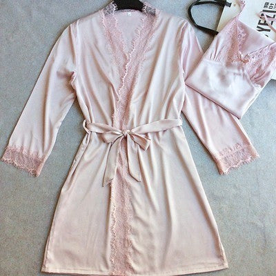 Silk Satin Robe & Gown Sleepwear Set-Bohemian Brunch