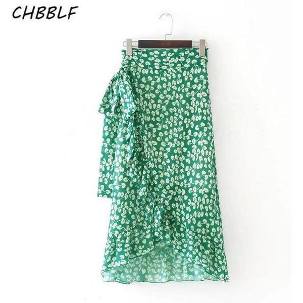 Spring Summer Wrap Green Floral Lady Chiffon Skirt-Bohemian Brunch