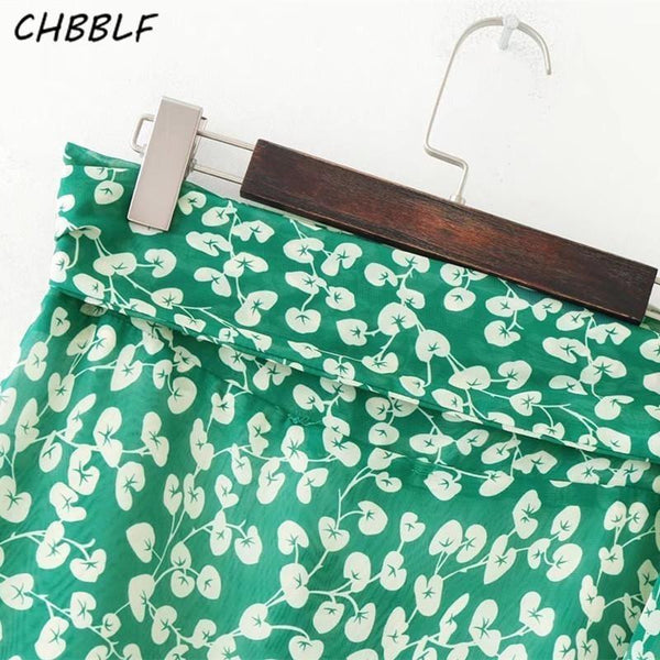 Spring Summer Wrap Green Floral Lady Chiffon Skirt-Bohemian Brunch