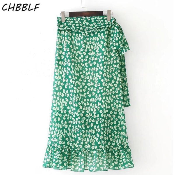 Spring Summer Wrap Green Floral Lady Chiffon Skirt-Bohemian Brunch