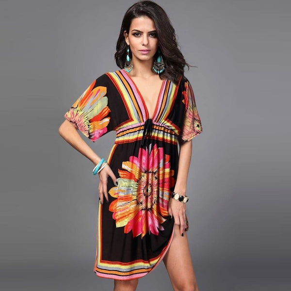 Summer Backless Printed Sundresses Plus Sizes-Bohemian Brunch