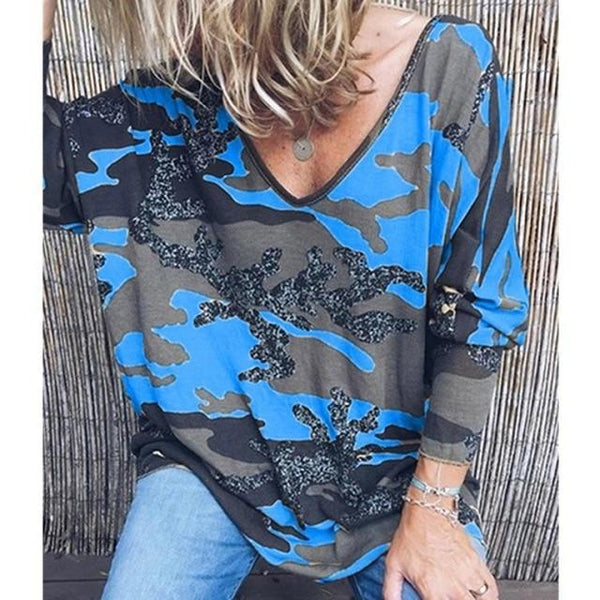 V-neck Print Long Sleeve Top Casual Loose Streetwear Plus sizes-Bohemian Brunch