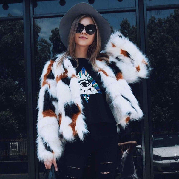 White Boho Faux Fur Coat Elegant Winter Jacket Hairy Overcoat-Bohemian Brunch