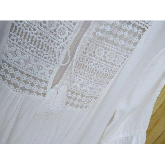 White Cotton Mini Lace Gypsy Boho Traveller Beach Dress-Bohemian Brunch