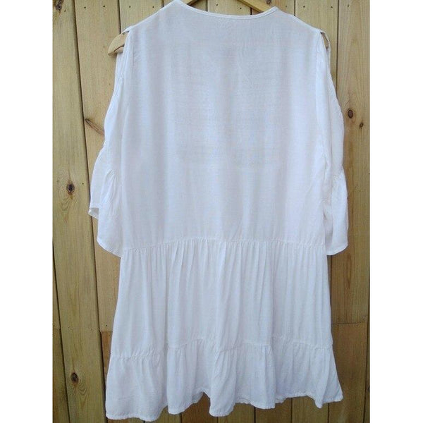 White Cotton Mini Lace Gypsy Boho Traveller Beach Dress-Bohemian Brunch