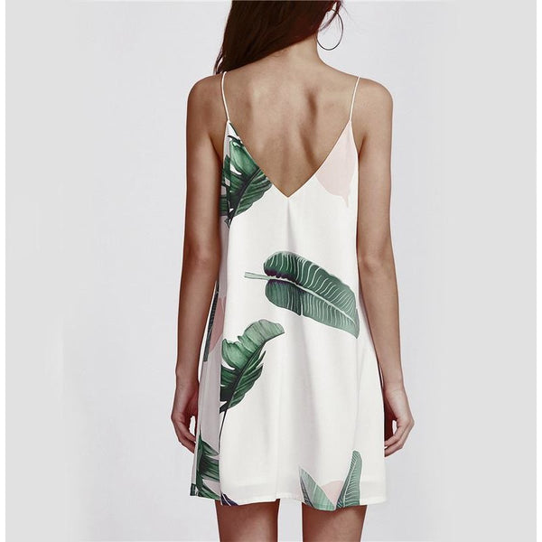 White Palm Leaf Cami Summer Dress-Bohemian Brunch