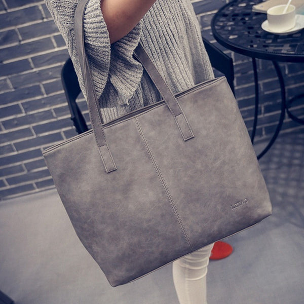 Winter Hobo Classic PU Leather Shopping HandBags Grey or Black-Bohemian Brunch