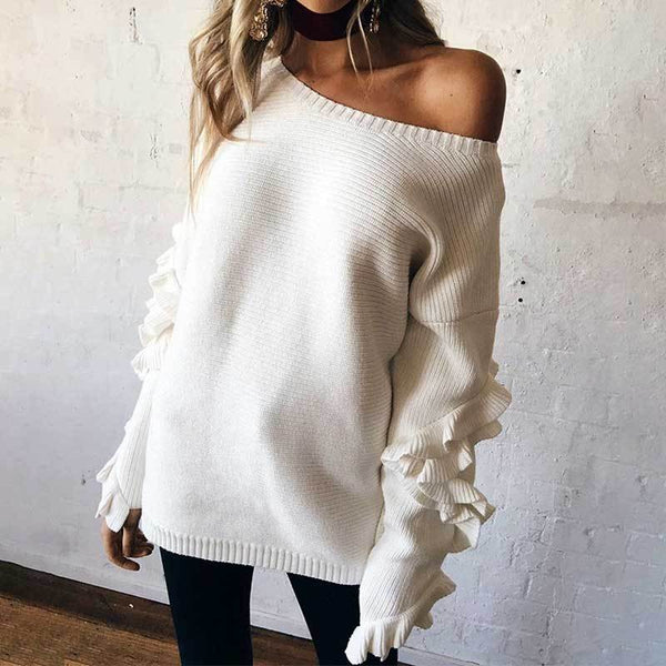 Women Long Ruffled Sleeve Boho Chic Winter Sweater knitted Jumper-Bohemian Brunch