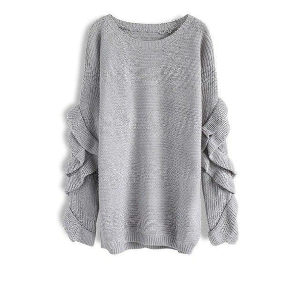 Women Long Ruffled Sleeve Boho Chic Winter Sweater knitted Jumper-Bohemian Brunch