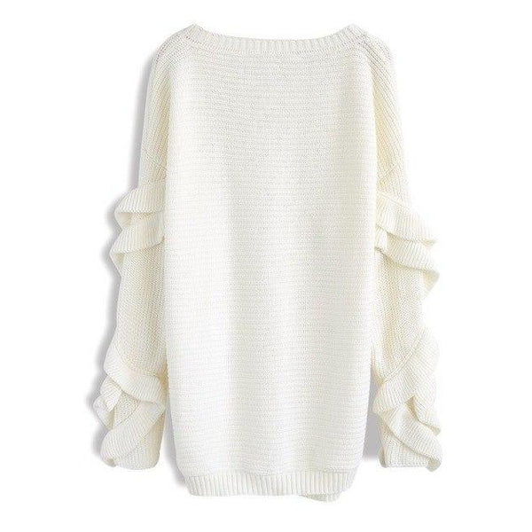 Women Long Ruffled Sleeve Boho Chic Winter Sweater knitted Jumper-Bohemian Brunch