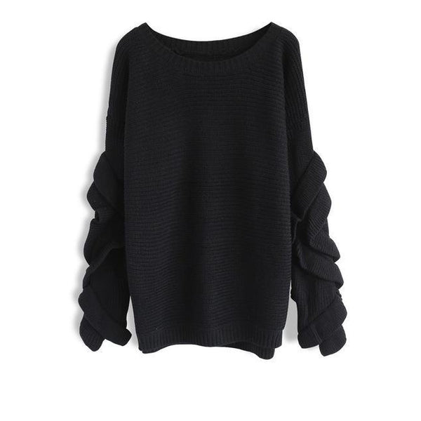 Women Long Ruffled Sleeve Boho Chic Winter Sweater knitted Jumper-Bohemian Brunch