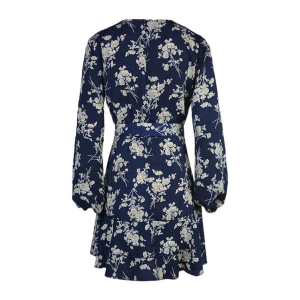 Womens Floral Leaf Print Lantern Long Sleeve Empire Boho Mini Dress-Bohemian Brunch